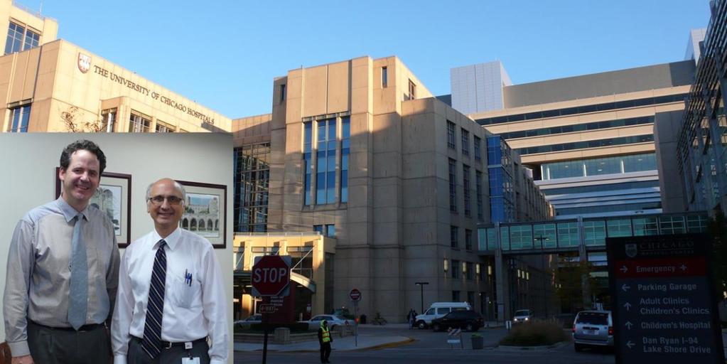 Abbildung 3: Besuch des Department of Surgery an der University of Chicago Bild mit Prof. Alverdy. In dem Gebäude auf der linken Seite sind die Ambulanzen untergebracht.