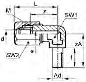 Einstellwinkel Coude orientable Adjustable elbow union SO 52621 Type -d -Ad Mat.-Nr. bar M SW1 SW2 L f za z e kg/100 Für metrische Rohre Pour tubes métriques For metric tubes SO 52621-4-A6 058.2600.