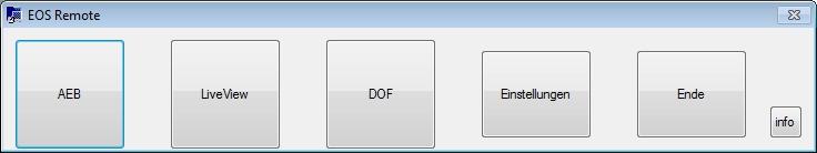 4 Programmfunktionen 4.1 Übersicht So sieht das Hauptfenster von EOS Remote aus. Abbildung 1: Das Hauptfenster von EOS Remote Man kann EOS Remote grob ins zwei Bereiche unterteilen: 1.