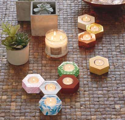 Teelichthalter Hexagon Keramik, Trio Sechseckige Keramikhalter mit verschiedenen