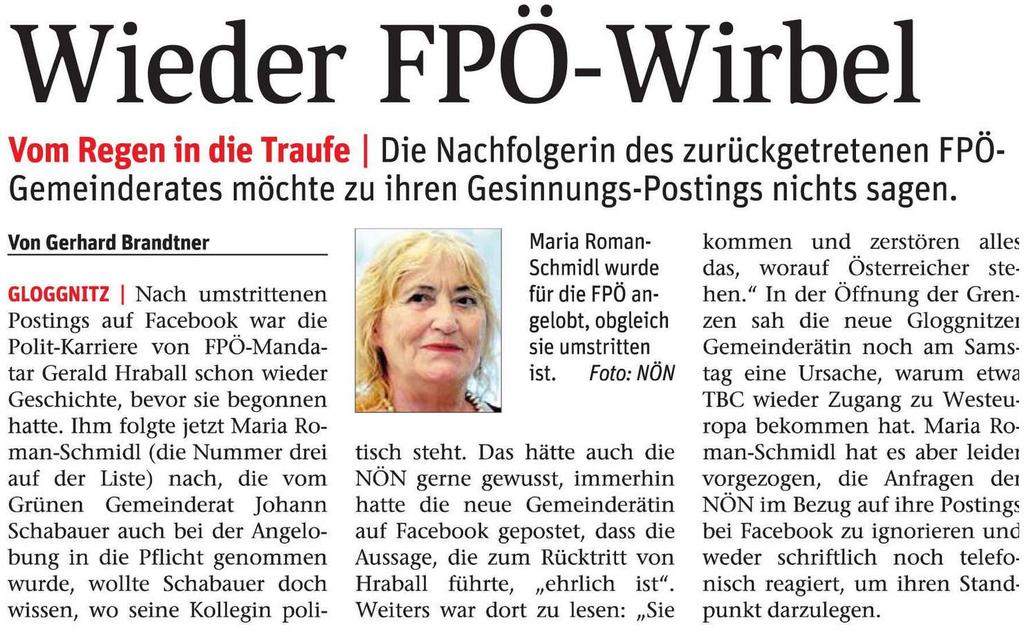FPÖ Gloggnitz: Neue personelle Abgründe In Personalfragen hat die FPÖ wahrlich kein gutes Händchen.