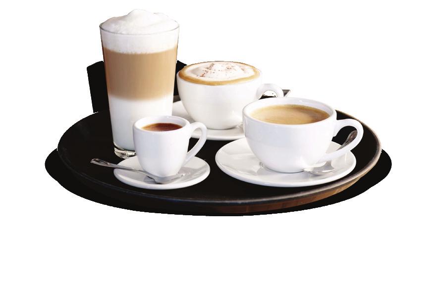 Genießen Sie klassische Kaffeevariationen wie Espresso, Café Crème, Cappuccino und Latte macchiato.