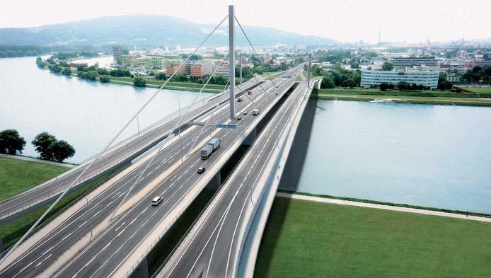 Während der Sanierung der VOEST Brücke sind PKW-Fahrstreifen mit,50 m Breite und LKW-Fahrstreifen mit je 3,5 m Breite (= 9 m Gesamtbreite) vorhanden.