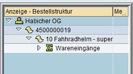 ABBILDUNG 75: RECHNUNGSERFASSUNG BESTELLSTRUKTUR Für jede Gliederung in der Bestellstruktur ist fest eingestellt, dass die Knoten Lieferant, Bestellnummer und Bestellposition aufgeklappt angezeigt