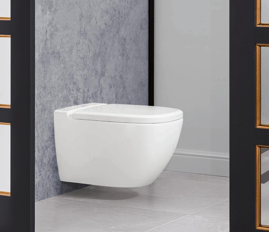 1. KLARE KANTE: Das elegant geformte WC präsentiert sich mit edlen Facettenrändern. 2.