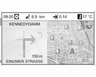 Navigation 67 Informationen zum Kartenausschnitt Auf der rechten Seite des Displays erscheinen folgende Informationen: Kompasssymbol, das den Norden kennzeichnet.
