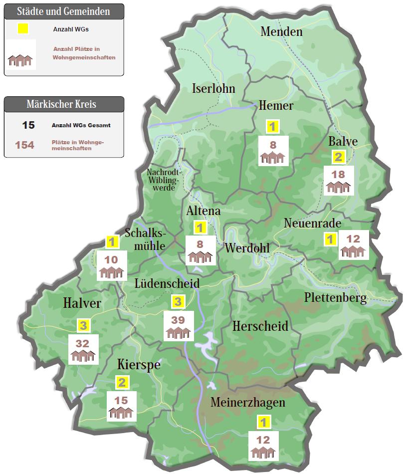 Im März 2016 gab es im Märkischen Kreis insgesamt 110 Plätze in ambulant betreuten Wohngemeinschaften.