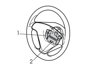 9 Gilt für Fahrzeuge mit Lenkrad-Tastensatz für RTI Entfernen Sie: die beiden Schrauben im Haltebügel des RTI-Tastensatzes den Haltebügel und drücken Sie den Tastensatz aus der Lenkradabdeckung.