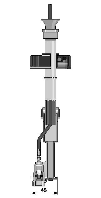 Variable Sauglanze ohne Niveauschalter 680 mm lang zum Anschluss an Einwegbehälter 5-60 Liter, bestehend aus Fußventil, Halterohr, höhenverstellbarer Schraubkappe und 2 m Saugschlauch.