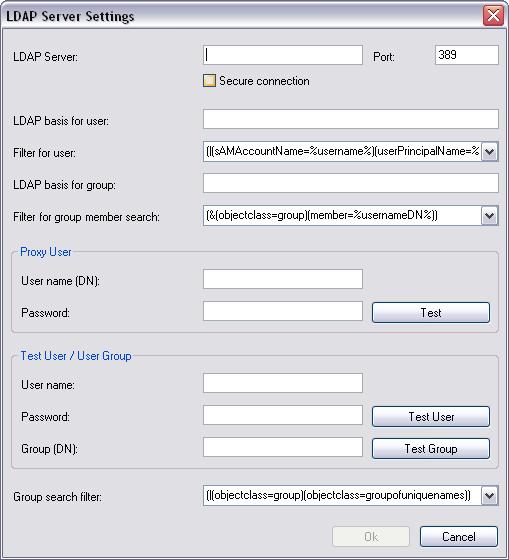 Bosch Video Management System Seite Benutzergruppen de 401 LDAP Server-Einstellungen LDAP-Server: Geben Sie den Namen des LDAP-Servers ein.