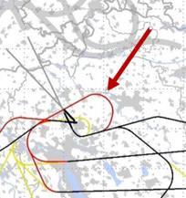 Optimierte Abflugrouten (2/2) «Erweiterte Linkskurve» bei Start Piste 16 Route ab Piste 16 mit weiter nach Osten gezogener Linkskurve Flugzeuge überfliegen den Flughafen in grösserer Höhe.