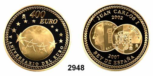 217 Spanien 2948 400 EURO 2007 (27g FEIN) GOLD 5. Jahrestag des EURO Im Originaletui.