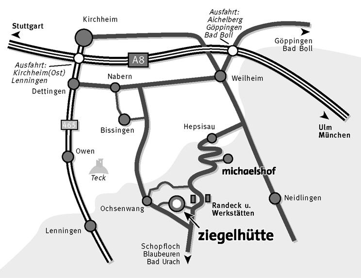 1. Wegbeschreibung zur Ziegelhütte Ochsenwang Anfahrt zur Ziegelhütte aus Richtung München: Anfahrt zur Ziegelhütte aus Richtung Stuttgart:! Autobahn A 8 Ausfahrt Aichelberg!
