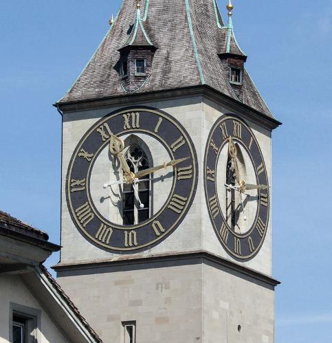 Römische Ziffern Ziffernblatt der Kirchenuhr von St. Peter in Zürich. Mit einem Durchmesser von 8,7 m das größte Ziffernblatt in ganz Europa. 2.