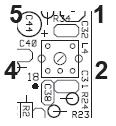 Richtung Mitte. Das Ende des Drahtes kommt an PIN 5. Spule einbauen, Abschirmkappe noch nicht verlöten [ ] L2 Neosid-Bausatz 7S Kappenkern+Gew.