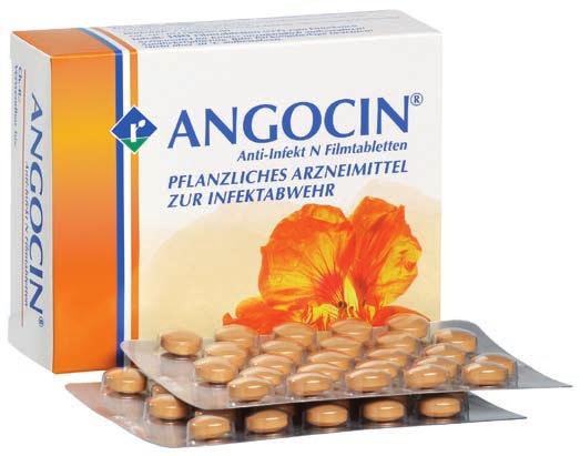 ANGOCIN Anti-Infekt N 1 Filmtablette enthält als arzneilich wirksame Bestandteile: Kapuzinerkressenkraut 200 mg, Meerrettichwurzel 80 mg.