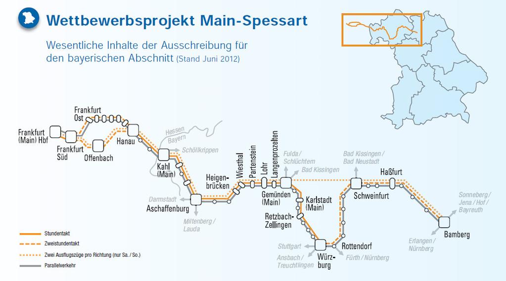 Das Streckennetz des Main-Spessart-Express Betreiber: DB Regio AG,