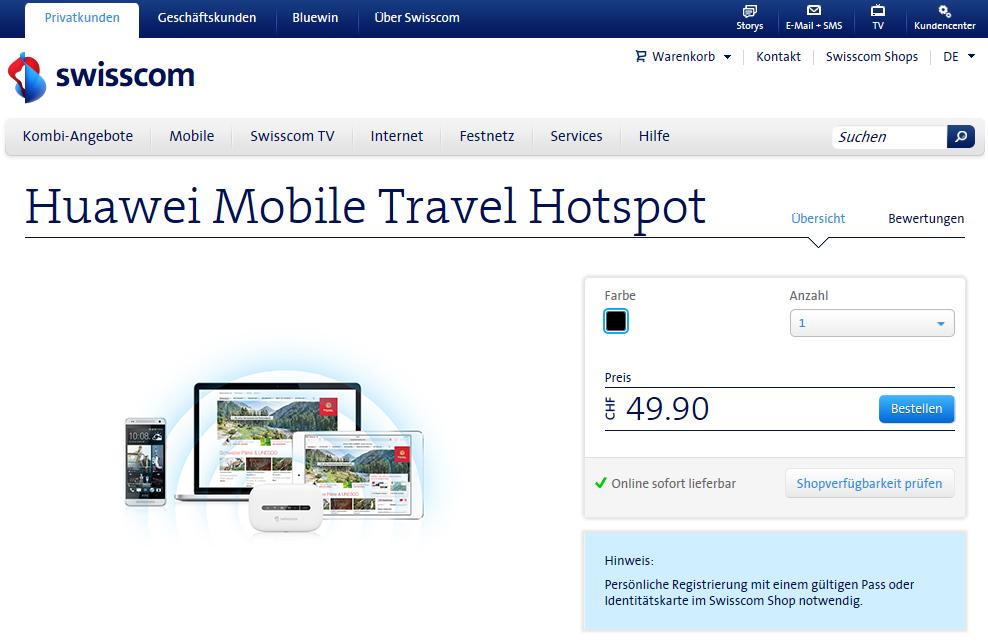 Die Kunden Internet-Ersatzlösung bei SAS-CFS: Huawei Mobile Travel Hotspot (MTH) Infolink: