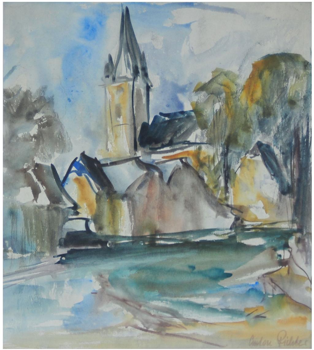 28. St. Gubertuskirche in Schwarzenbach an der Saale Aquarell a./papier, ca. 32 x 27,5 cm. Rechts unten signiert.