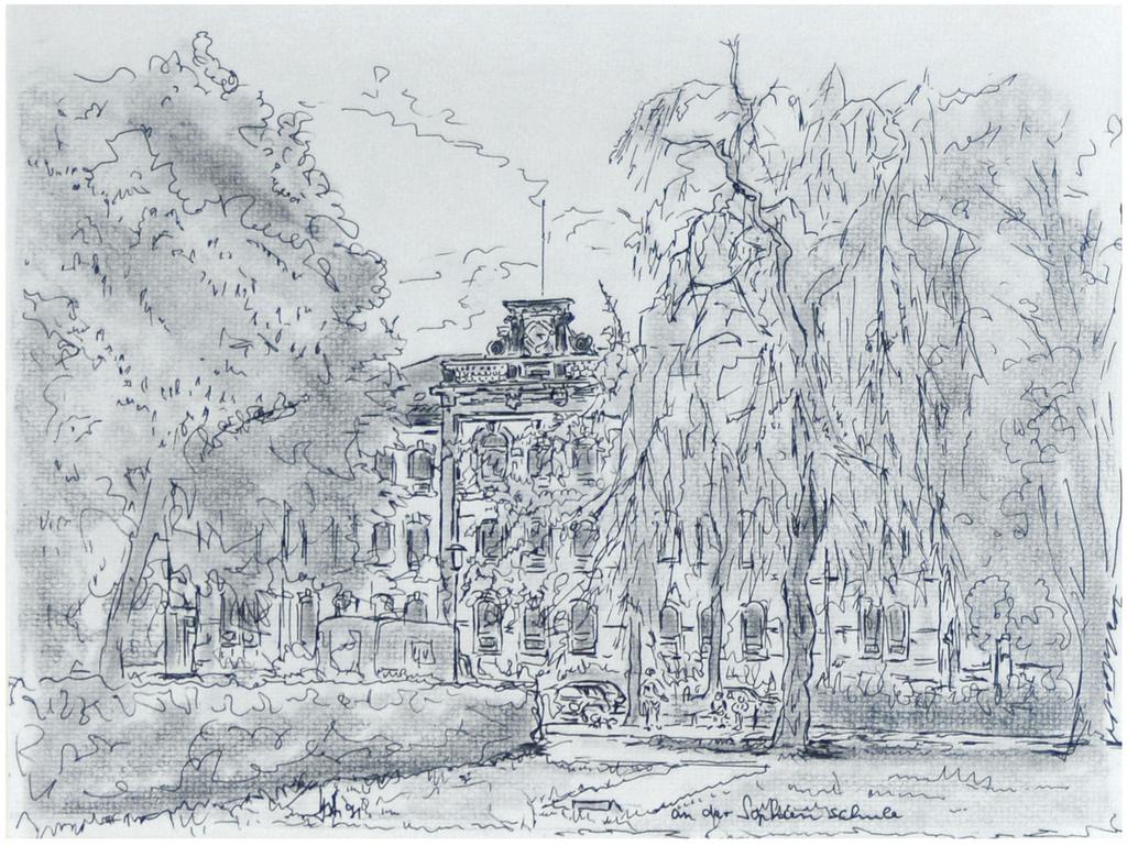 11. Ansicht von Hof mit Sophienschule Zeichnung a./papier, 23,5 x 30,5 cm.