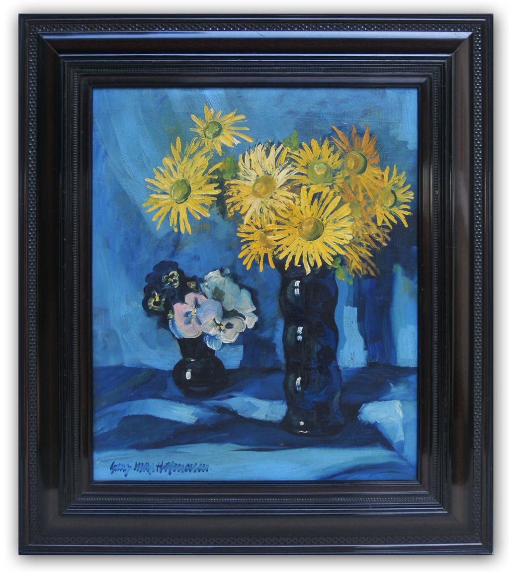 überzeugend vorgetragen. 14. Georg Max Hofmann (1891 Hof 1955) Stillleben mit gelben Blumen und Veilchen Öl a./lwd., 49,5 x 41 cm. Links unten signiert und datiert (19)22.
