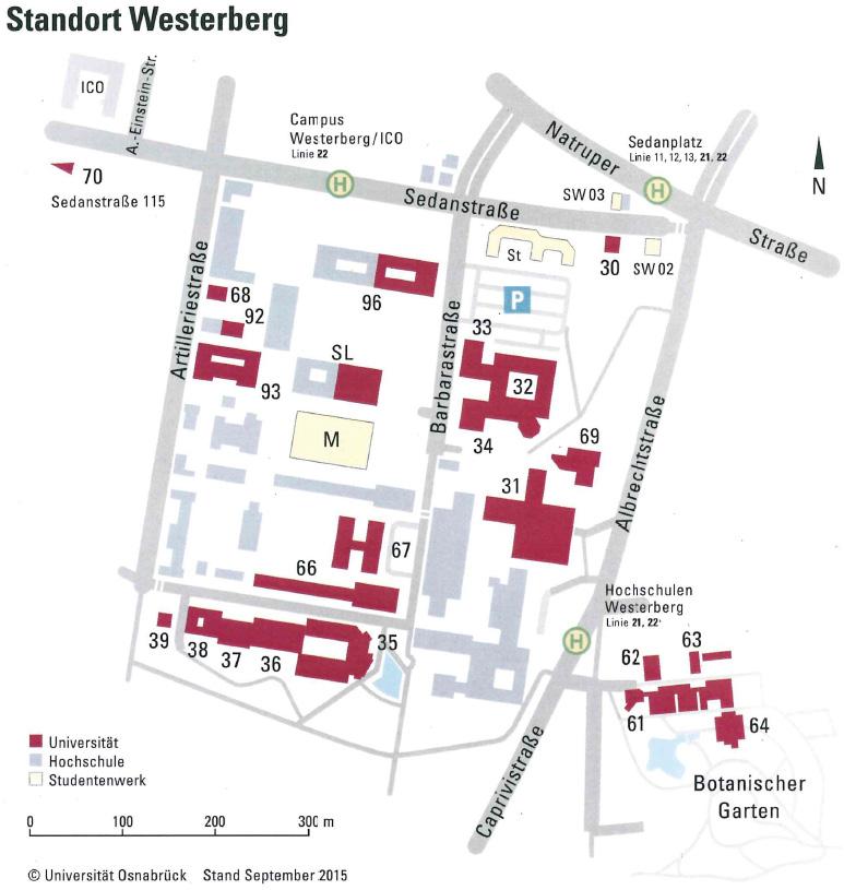 Lageplan Uni Osnabrück ensa Erläuterungen zum Lageplan: Der Fachbereich Physik befindet sich im Gebäude 32.