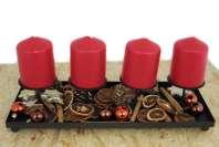 Kerzenhalter 4er mit Deko Schmiedeeiserner Kerzenhalter für 4 Stumpenkerzen, inklusiver weihnachtlicher Dekoration