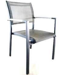 - MARINA chaise sans accoudoirs Aluminium, argent thermolaqué, textilène noir, empilable, poids: 3.