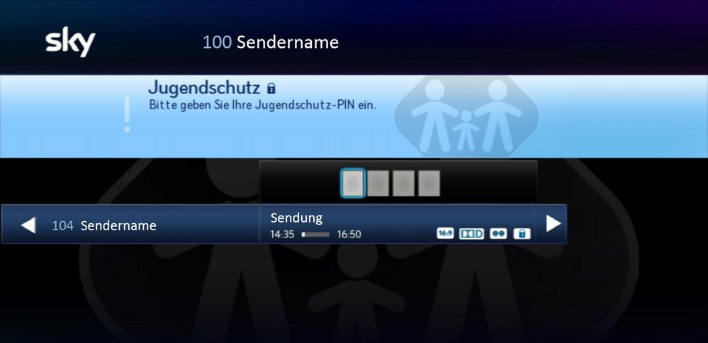 Jugendschutz bei Sky 95 13.3 Sender freigeben 1. Schalten Sie auf einen Sender, der mit einer manuellen Jugendschutz-Vorsperre versehen ist. 2.