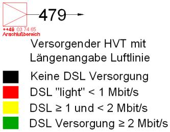 Mit zunehmender Länge der Kupferkabeltrasse zu den Stadtteilen nehmen die zur Verfügung stehenden Bandbreiten signifikant ab.