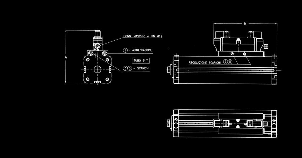 Zylinder STRONG Serie RV mit integriertem Ventil (auf Anfrage) Es handelt sich hier um Kompaktzylinder der Serie RV, an denen ein Elektroventil 5/2-5/3 der Serie VDMA Seite 18 oder 26 mm integriert