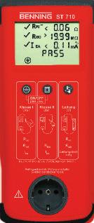 Leistungsmerkmale BENNING ST 710 Automatischer Prüfablauf für Geräte der Klasse I (Taste 1), Klasse II (III) (Taste 2) und Leitungstest (Taste 3) Prüfung von Leitungsroller, Mehrfachverteiler und