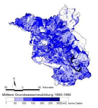 Auswirkungen des Klimawandels auf den Wasserhaushalt Brandenburg Änderung der Grundwasserneubildung im Zeitraum 2040-2050 im Vergleich zur Referenzsituation 1980-1990 (1.