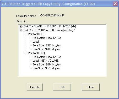 4. In dem Dialog-Fenster werden der Computername sowie die verschiedenen Festplatten des Systems angezeigt. Die unterstützte Festplatte, auf die zugegriffen wird, ist mit * gekennzeichnet. 6.