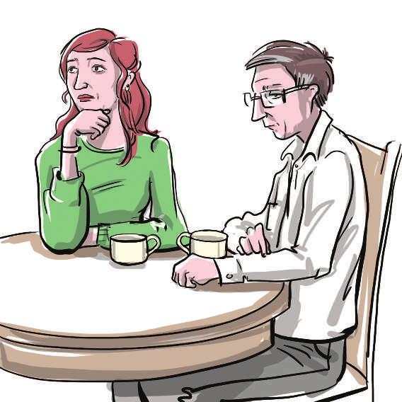 S 1 M 1 Zweisam im Café sich in eine Situation einfühlen Wie fühlen sich der Mann und die Frau? Was denken sie? Versuche dich in sie hineinzuversetzen.