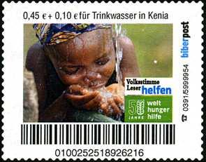 Dezember 2012 - Zuschlagsmarke "Trinkwasser in Kenia" selbstklebend - MiNr Zuschlagsmarke "Trinkwasserin Kenia" sk 45+10 Cent, ** PM-BI