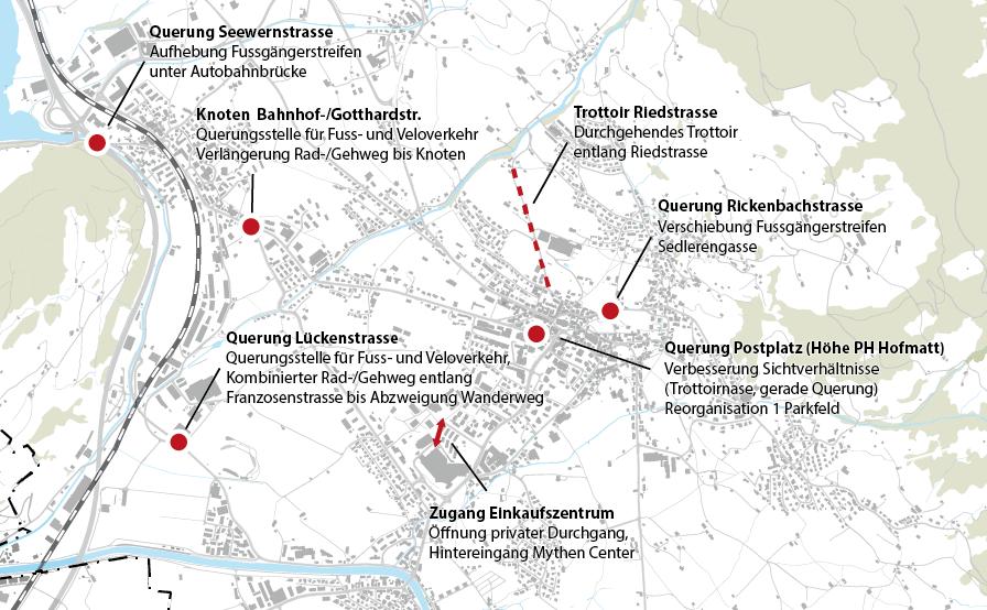 Fuss- und Velokonzept Gemeinde Schwyz Massnahmen 33 6 Massnahmen 6.1 Handlungsbedarf Mit der Schwachstellenanalyse konnte der Handlungsbedarf aufgezeigt werden.