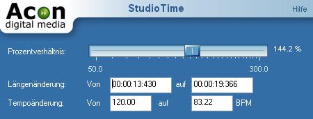 Die Studio Time Plug-Ins 3 Einstellungen Prozentverhältnis Eingabe der gewünschten Länge in Prozent (relativ zur ursprünglichen Länge der Aufnahme).