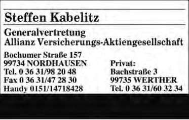Im Januar übergab Steffen Kabelitz einen Scheck im Wert von 300,- Euro an die Vertreter des VfB Werther 1920 e. V. BürOzeiTen: Mo.-Do. 9-12.00 Uhr Di./Do. 14-18.00 Uhr Fr.