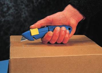 Kartonmesser mit federbelasteter Klingenschutzkappe Kartonmesser mit federbelasteter Klingenschutzkappe eignen sich auch zum Öffnen von sehr weichen Kartonagen und von Säcken.