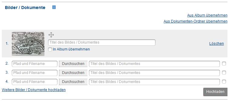 S 7 2.2.7. Veranstaltungsdaten Sie können hier die Veranstaltungsdaten angeben. 2.2.8. Bilder / Dokumente Hier können Sie allenfalls noch Bilder oder ein PDF-File hinzufügen.