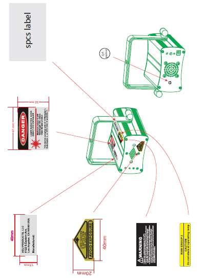 LASER WARN- UND SICHERHEITSHINWEISE (Fortsetzung) Niemals den Laser verwenden, wenn das Gehäuse beschädigt erscheint, das Gehäuse offen ist oder die Optik auf irgendeiner Art beschädigt erscheint.