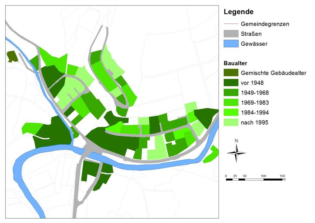 3. Wichtige Strukturdaten der Gemeinde 17 Abbildung 5 - Siedlungsstruktur von Oberwolfach/Walke nach Baualter Neben dem Gebäudealter