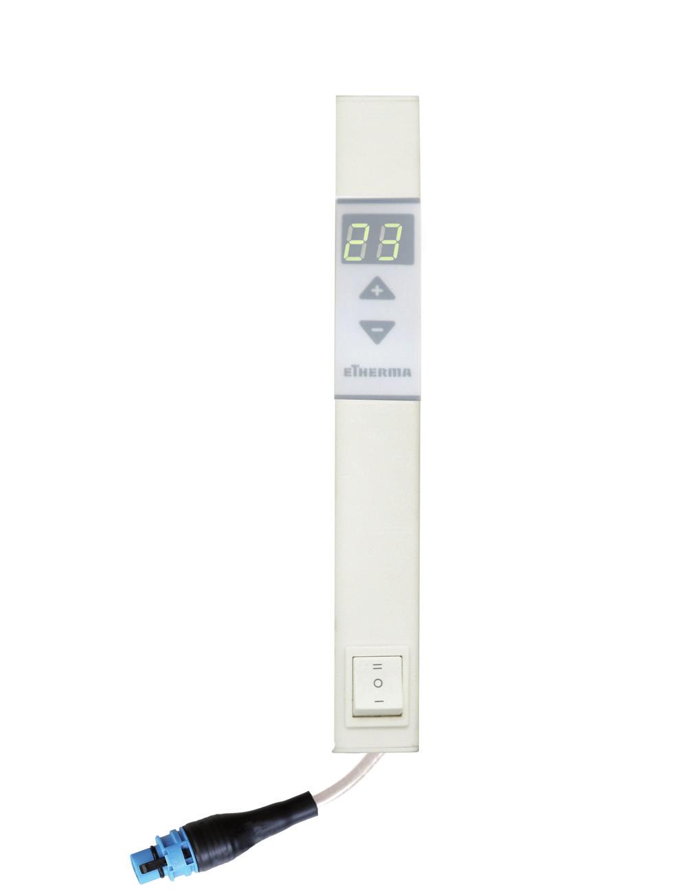Das Thermostat regelt die Raumtemperatur und optimiert die Oberflächentemperatur des LAVA. Weiters kann die Oberflächentemperatur z.b. in Kinder- und Badezimmern mit einem Schalter auf 60 C limitiert werden.