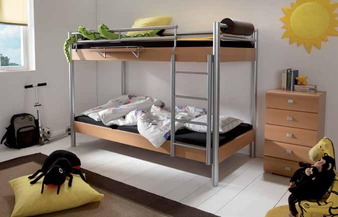 7 Midi 302 bunk bed with metal ladder Laminated beech Hangy suspension shelf Laminated beech Cuso neckroll Synth.
