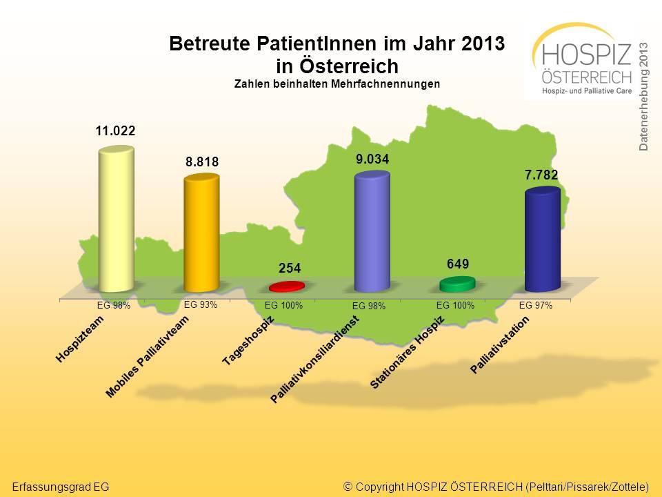 2. Hospiz- und Palliativbetreuung 2013 2.1. Anzahl Hospiz und Palliativbetten 2013 In Österreich standen Ende 2013 für Schwerkranke und Sterbende insgesamt 394 Hospiz- und Palliativbetten zur Verfügung.