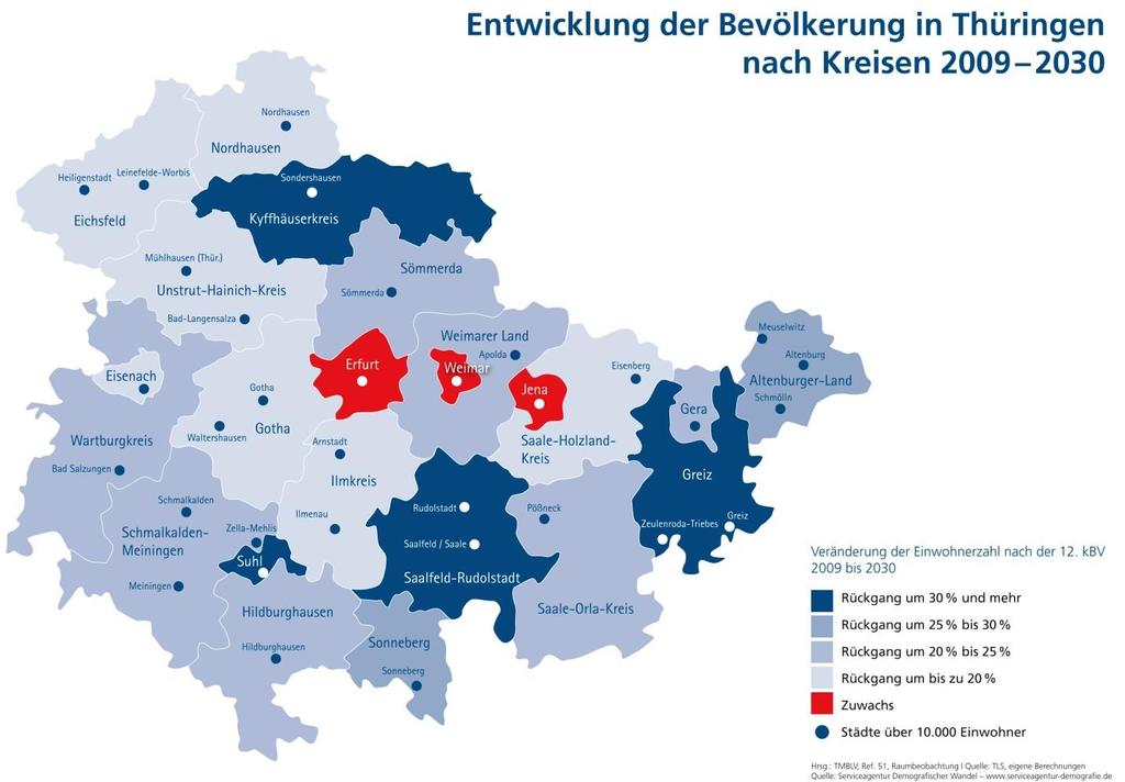 Der Freistaat Thüringen zählt in der Fläche sicher nicht dazu. 7 % aller Wohnungen, in einigen Regionen sogar mehr als 10 %, standen zum Zensusstichtag am 09.05.2011 leer.