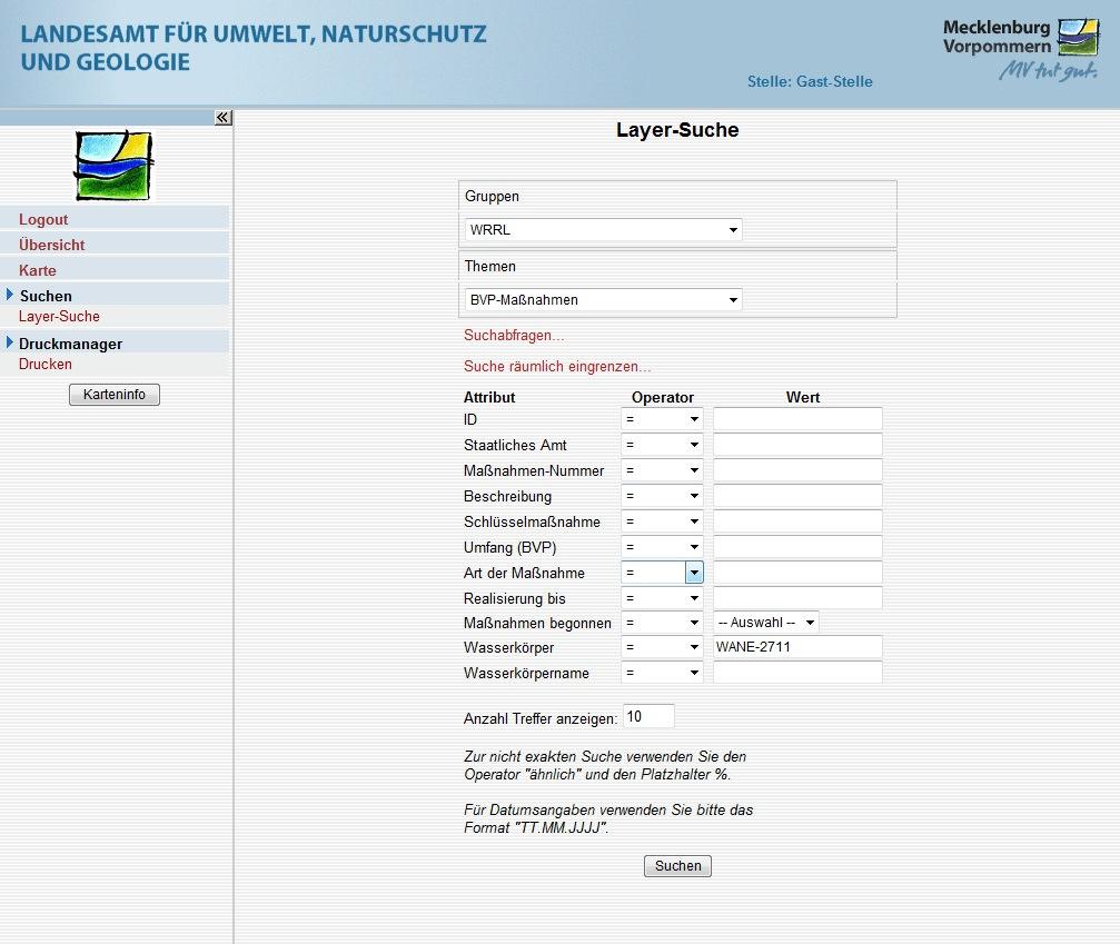 Maßnahmen des Bewirtschaftungsplans Anschließend wird die Suche mit verschiedenen Attributen