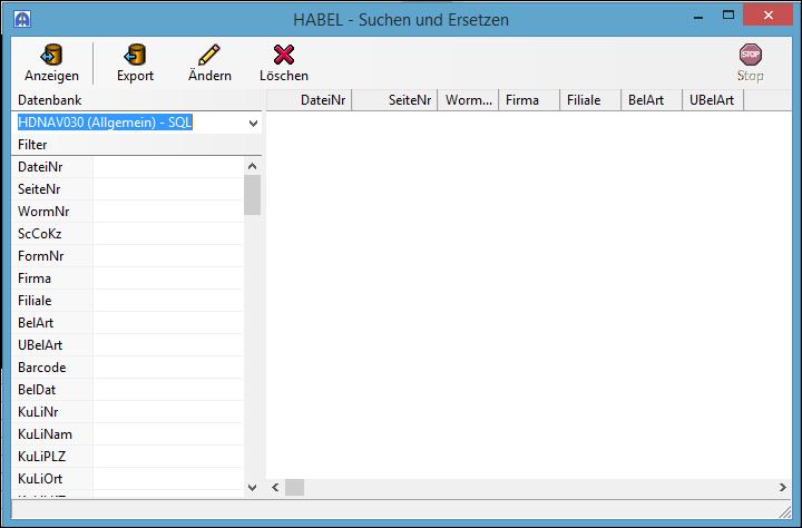 HABEL-SUCHEN und ERSETZEN 12.2. Programmaufbau Im oberen Bereich stehen verschiedene Befehle über Symbole zur Verfügung.