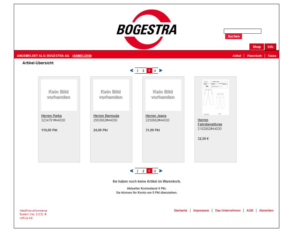 II. Navigationsfenster Im Bestellsystem wird nur das Artikelsortiment angezeigt, welches für den jeweiligen Kunden definiert ist. Eine Mindestbestellmenge pro Artikel kann hinterlegt werden.